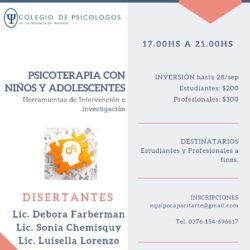 Jornada de Actualización Profesional “Psicoterapia con Niños y Adolescentes: Herramientas de Intervención e Investigación”