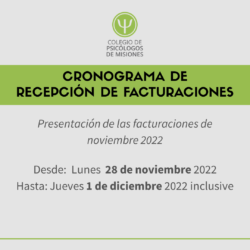 Cronograma de recepción de facturaciones – Noviembre, Diciembre 2022 – Enero 2023