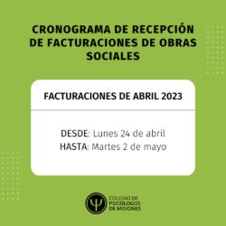 Cronograma de recepción de facturaciones de obras sociales ABRIL 2023