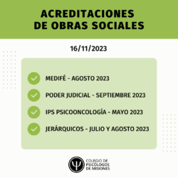 Acreditaciones de obras sociales para el 16 de noviembre 2023